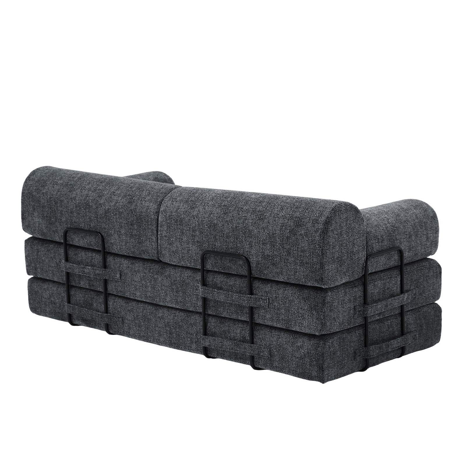 Hommoo Convertible Sleeper Sofa Bed, Two-Tone Blended Fabric Floor Sofa Folding Mattress Lounge Couch with Fixed-Shape Frame, Speckled Black