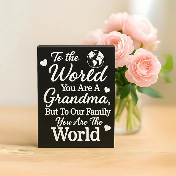 JennyGems Grandma Gifts – To The World You Are a Grandma But To Our Family You Are The World Wooden Sign – Sentimental Gift from Grandchildren or Children, Birthday or Christmas Gift, Made in USA