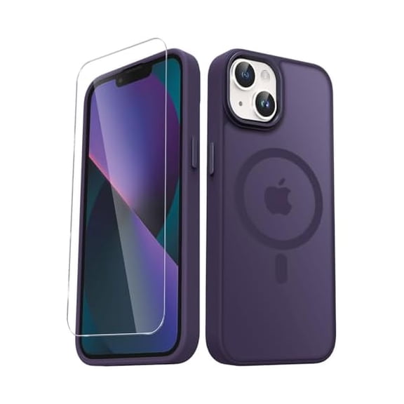 Eryueer for iPhone 15 Case, Matte Magnetic Phone Case with 1 Screen Protector, Support for Magsafe, Translucent Frosted Slim Shockproof Protective Cover for iPhone 15 6.1 inch, Purple