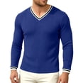 thumbnail image 2 of Men Fall Blouse Mineart High Stretch Ribbed Knit Top for men Solid Color Contrast Stripe V-Neck Long Sleeve Shirt Layerable Casual Fitness Daily Pullover, 2 of 6