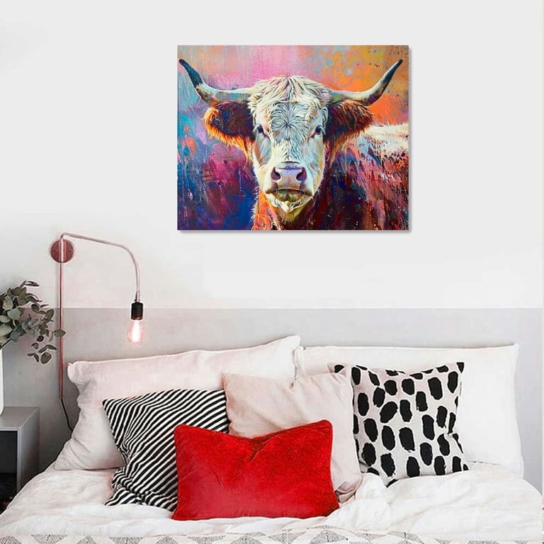 Orinice Farm Cow Canvas Wall Art Colorful Animal Graffiti Highland