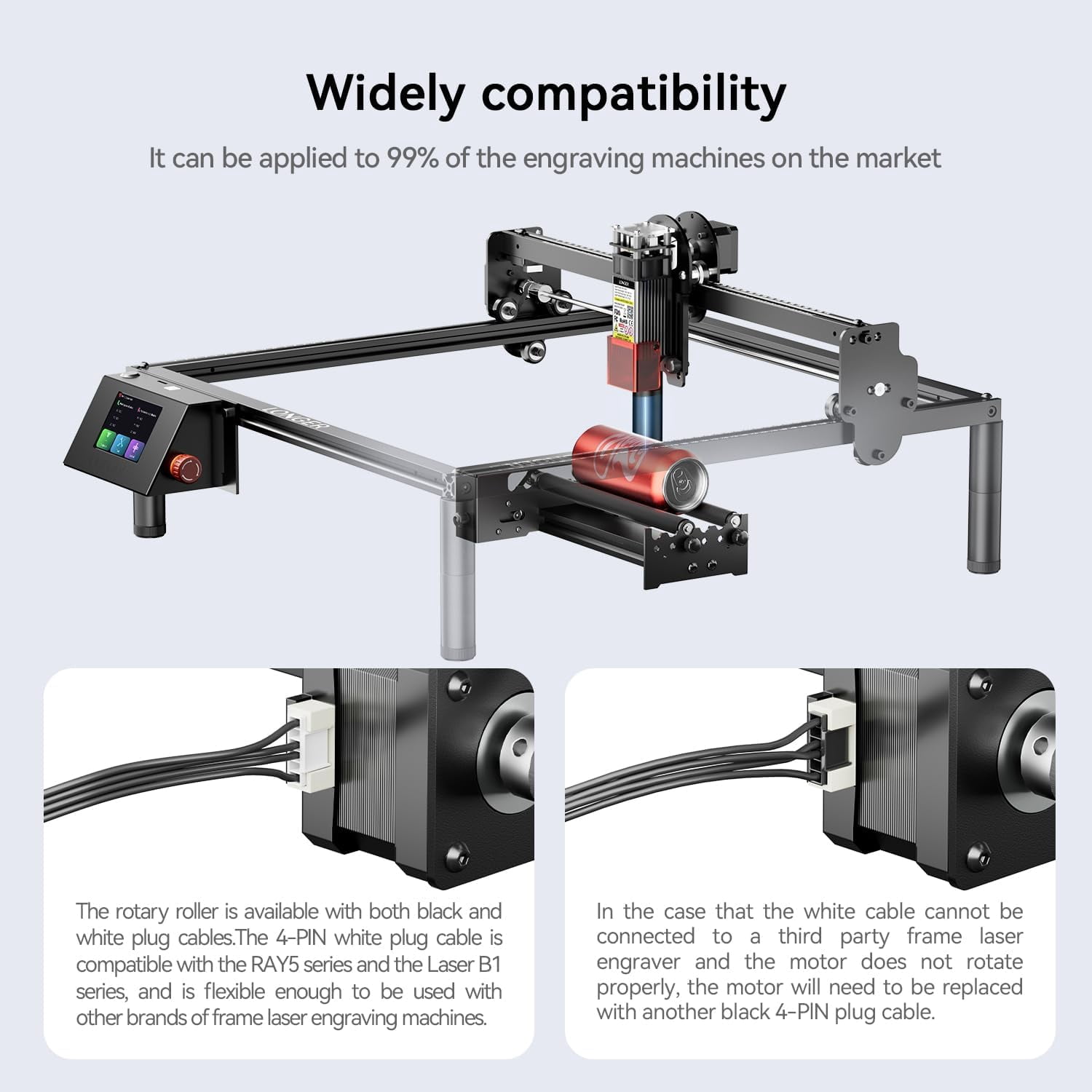 Laser Engraver Rotary Roller, Y-axis 360° Rotation & Adjustable -300mm Diameters for Laser Engraver Engraving Cylindrical Objects Tumblers Cans Cups Bottles for Art & Craft