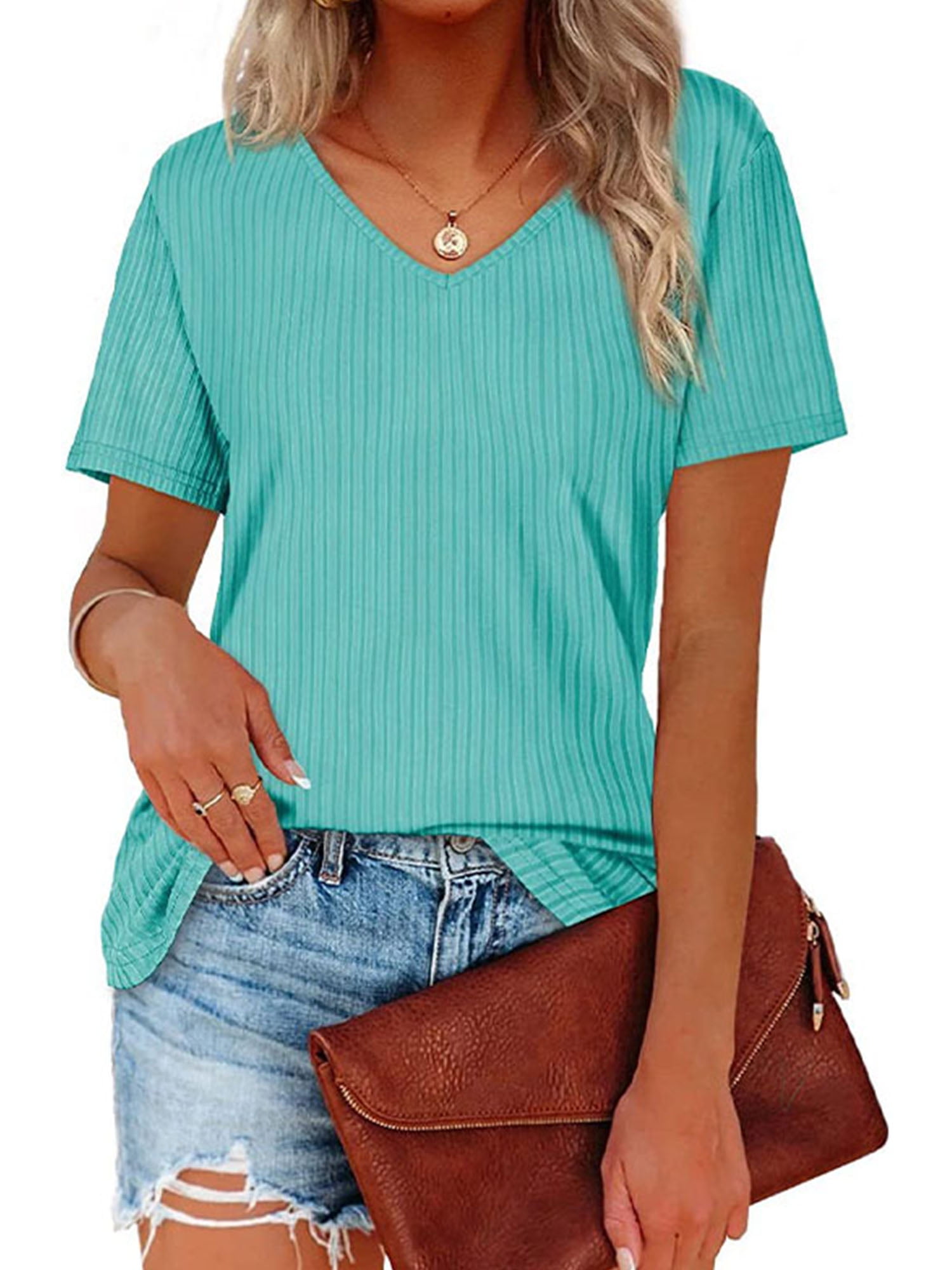 Grianlook Ladies Summer Tops V Neck Tshirt Short Sleeve T Shirt Women