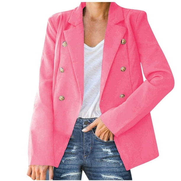 Chaqueta de oficina de manga larga delgada con cuello sólido para mujer Pompotops qwe16504