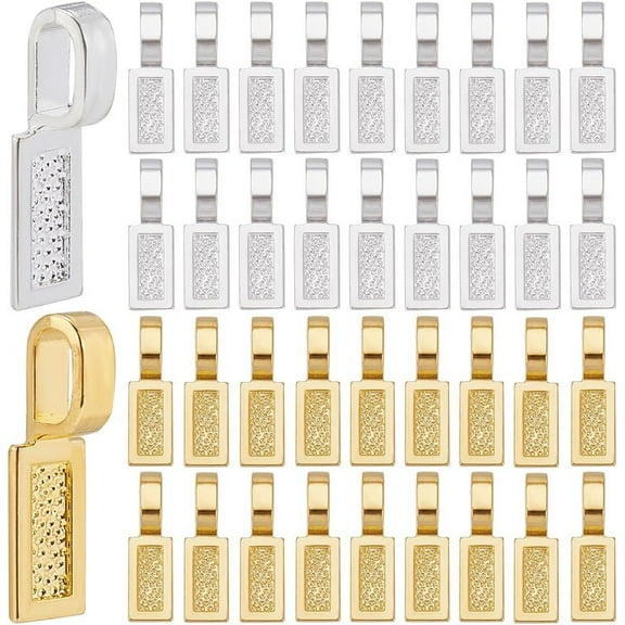 1 Box 100Pcs Gold Glue on Bails Rectangle Flat Pad Bail Bulk Tibetan Alloy Silver Small Shovel Shape Charms Connector Hanger Jewelry Findings for Necklaces Making Supply DIY Cabochons Craft