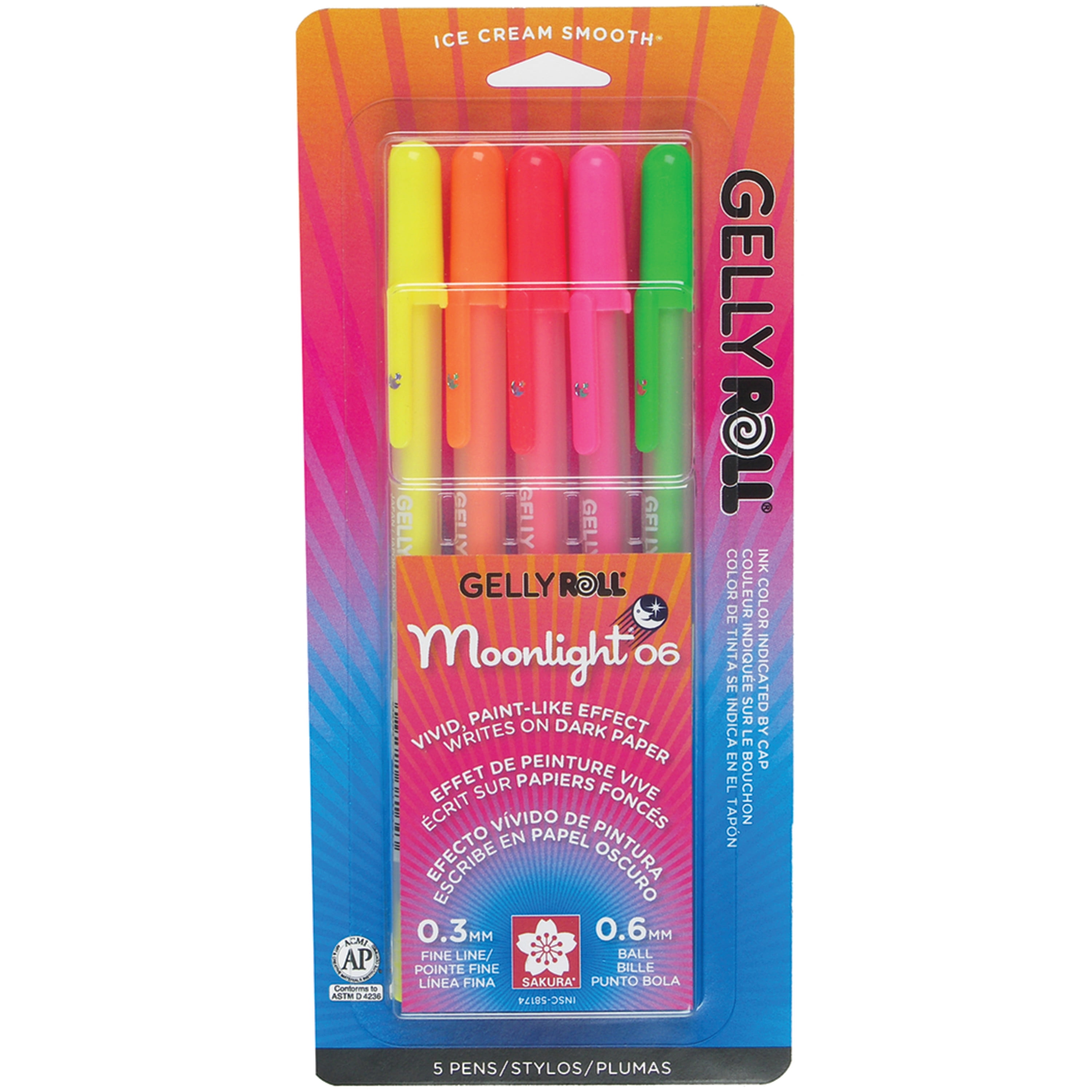 Sakura Gelly Roll Moonlight Pens, Fluorescent Colors, Fine Pt 5 Pack