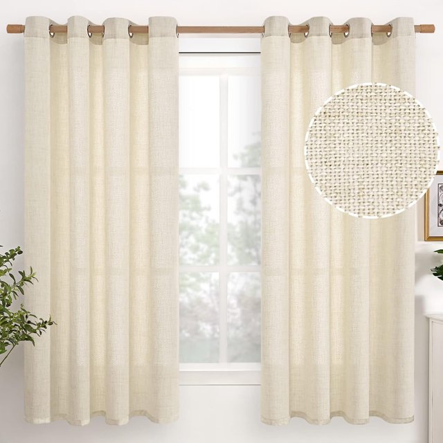 Natural Linen Curtains Long for Living Room Bedroom Grommet Top Light Filtering Privacy Linen Textu Window Semi Sheer Drapes Panels x Natural