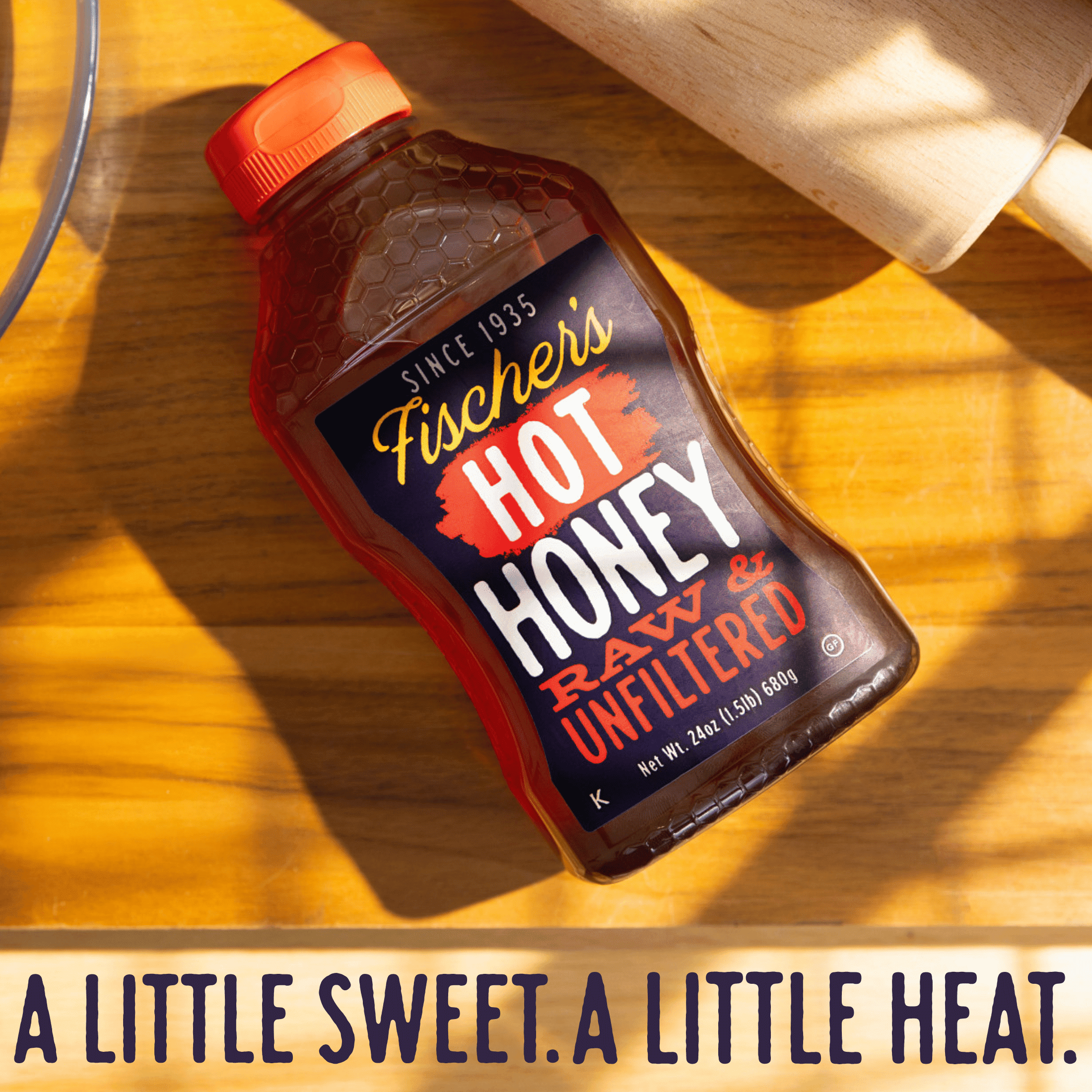 Fischer's Honey Hot Honey 24oz, Local Raw & Unfiltered, 100% Pure, Squeeze Bottle