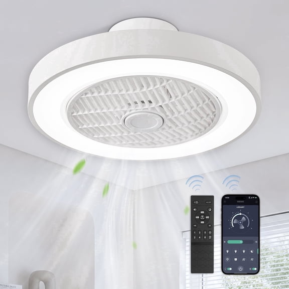 Lokivas 20in Modern Ceiling Fan with Light and Remote, Smart App Control, 6 Speeds, Low Profile with Quiet DC Motor for Living Room, Bedroom, White