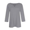 thumbnail image 4 of Long Sleeve Shirts For Women 3/4 Sleeve Tops For Summer Notched V Neck Plain T Shirts Casual Cute Three Quarter Length Blouses Womens Long Sleeve Tops, 4 of 5