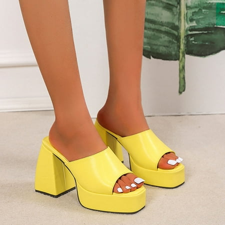

Summer Savings! Zpanxa Slippers for Women Platform Sandals for Women Sexy Square Peep Toe Slip On Chunky High Heel Sandals Date Dress Pumps Flip Flops for Women Yellow 37