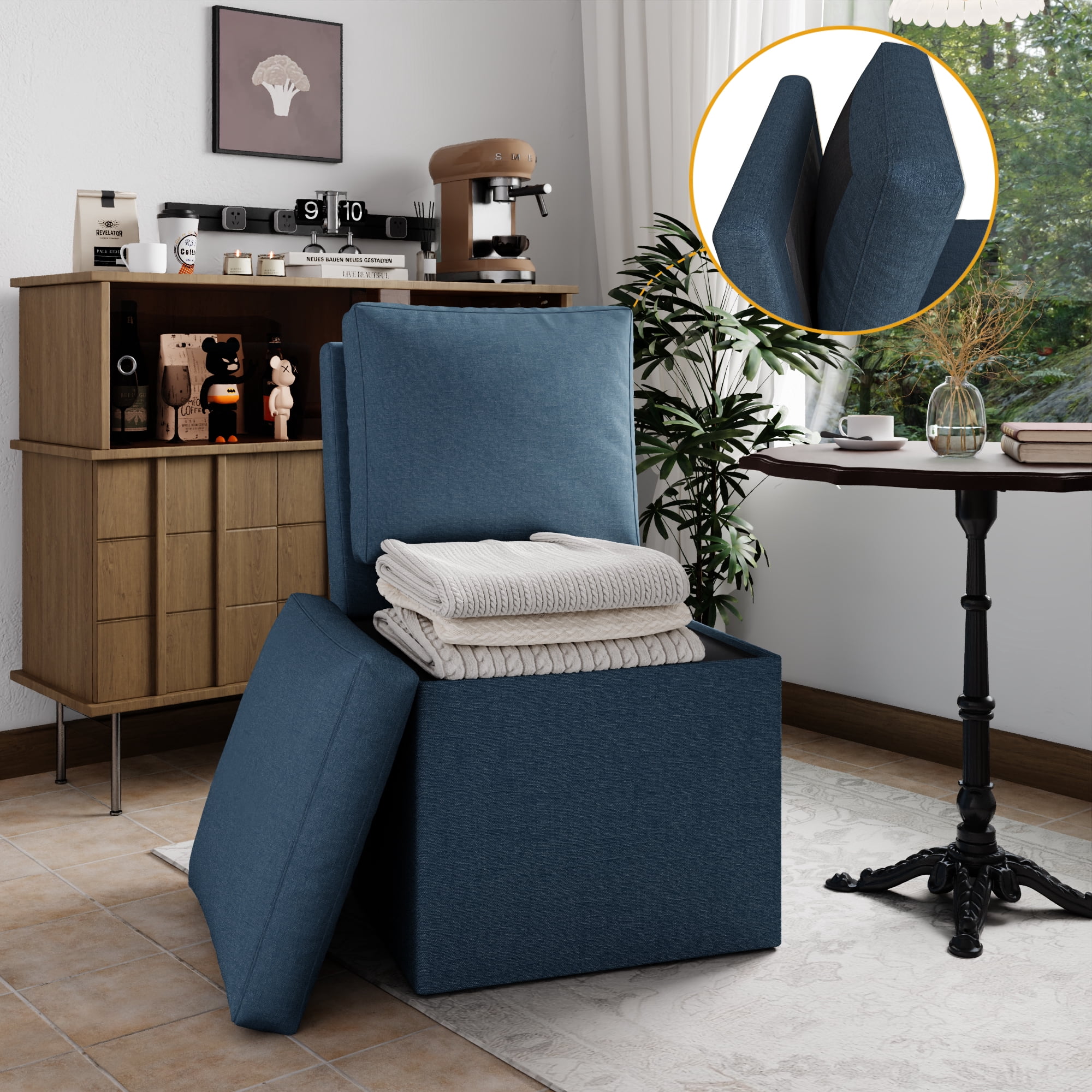 Upholstered Dining Chairs, Modern Linen Dining Chairs with Casters for Kitchen, Bedroom, Living Room, Reading Room, Blue