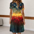 thumbnail image 5 of Women's 4th of July 250th Anniversary Patriotic Dress Short Sleeve Button Neck Printed Star Pattern Crew Neck Casual Independence Day USA Flag Summer Everyday Wear Round Neck Dress Orange XXL, 5 of 5
