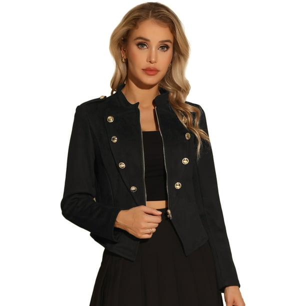 Chaqueta Allegra K Steampunk para Mujer Vintage con decoración de botones color negro M