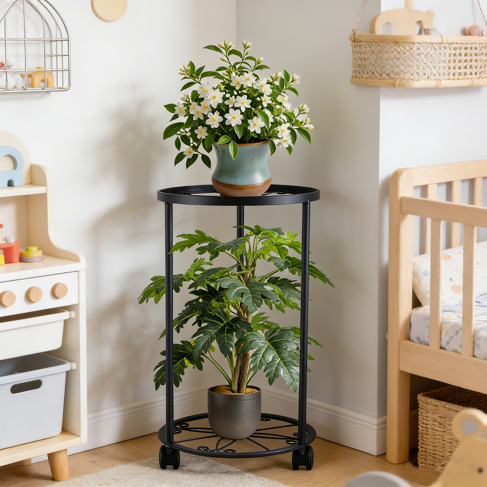 Foukus 2-Tier Metal Plant Stand with Lockable Wheels photo 5