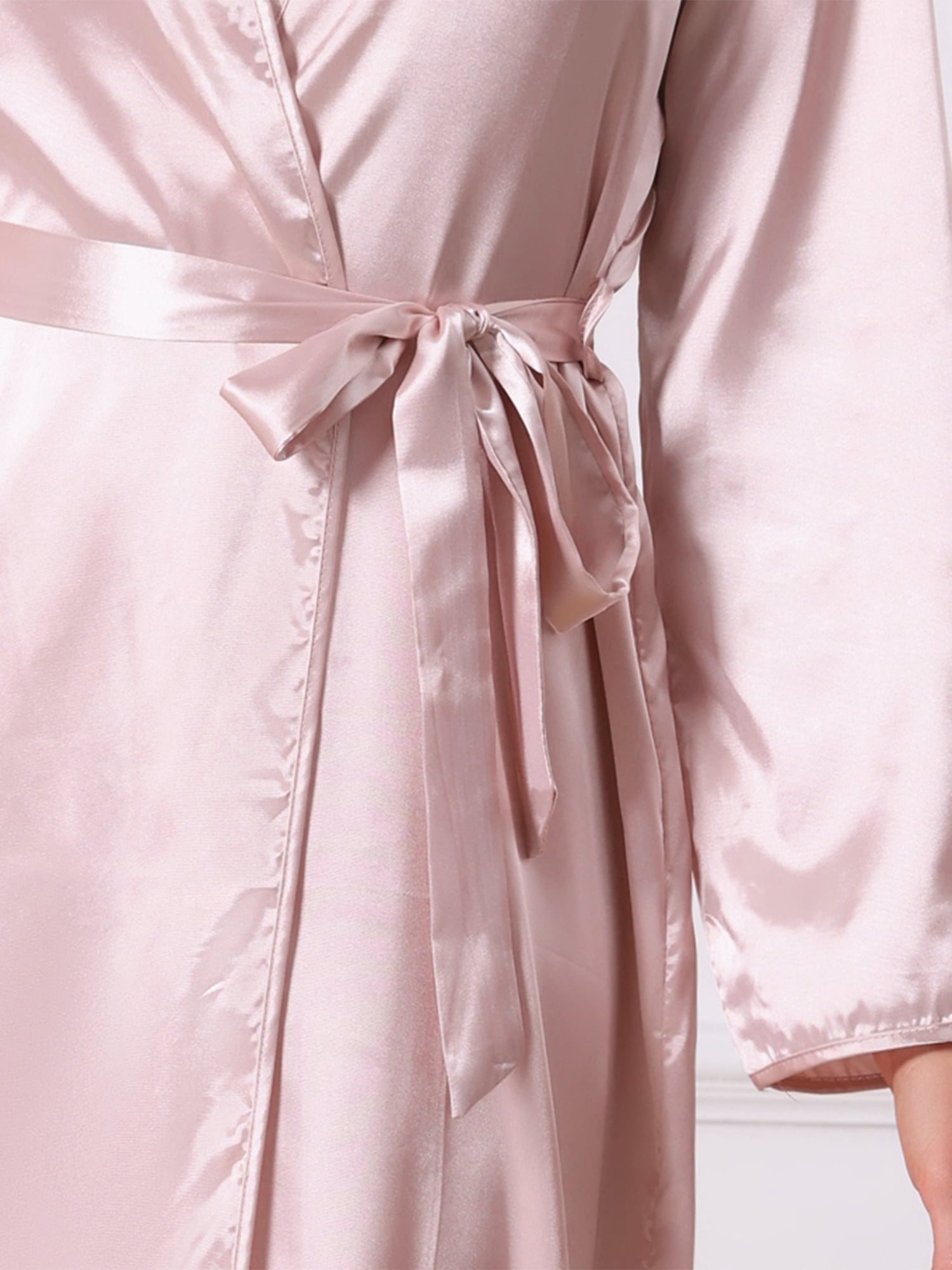 DARING DIVA Women's 2pcs Satin Silky Soft Midi Camisole Robe Set L Pink