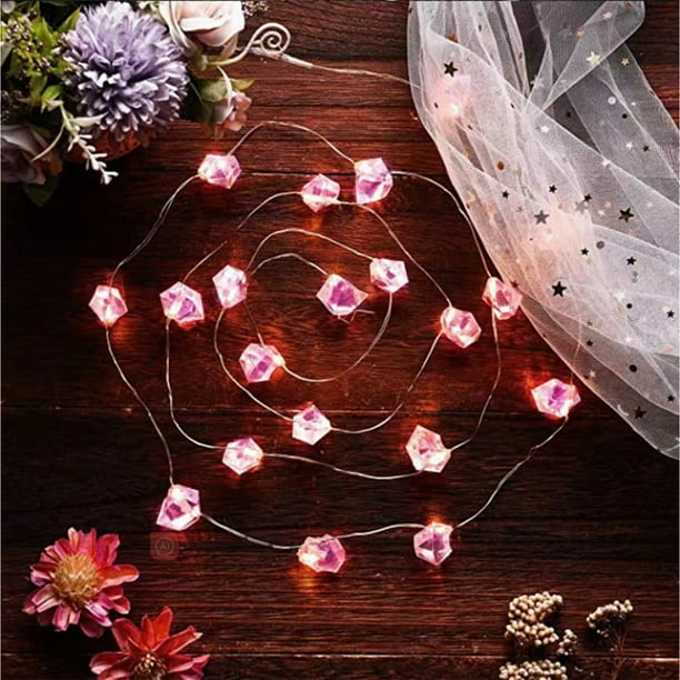 Fiudx Luces Decorativas de Hadas, Cristal de Fluorita Natural, Cadena Led Roja, Alambre de Cobre Flexible, Decoración para Interiores y Exteriores, San Valentín, Bodas, Cumpleaños, 2,13 M de Largo, F