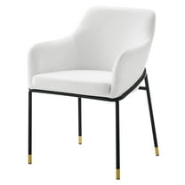 Side Dining Chair, White Black, Velvet, Modern Contemporary, Mid Century Kitchen Room Cafe Bistro Restaurant Hospitality