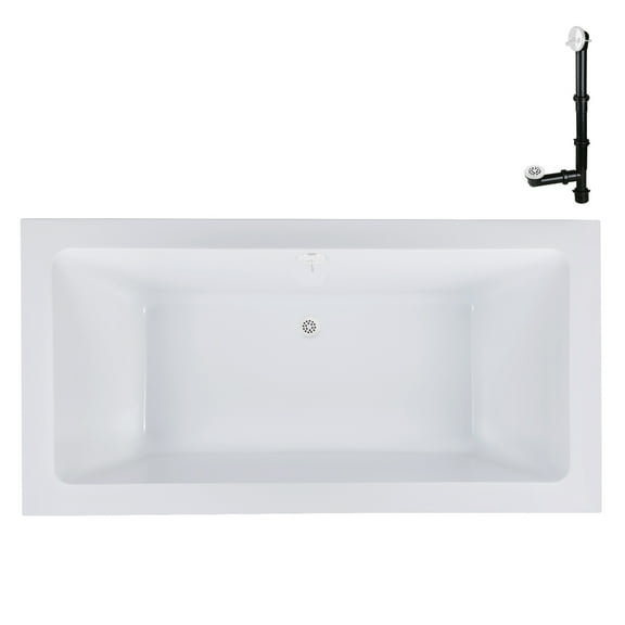 Streamline N-4160-718-WH 72 in. x 36 in. Acrylic Soaking Drop-In Bathtub in Glossy White, With External Drain in Glossy White