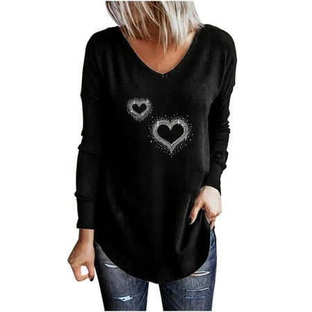 

Women’s Long Sleeve Tops V-Neck Sweatshirts Casual Loose Cute Printed Pullover Blouses