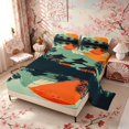 thumbnail image 2 of Manfei Minimal Fuji Full Size Sheets for Girls Women, Pagoda Sunset Bed Sheets, Green Orange Black 4-Piece, 1 Flat Sheet, 1 Fitted Sheet and 2 Pillowcases, 2 of 6