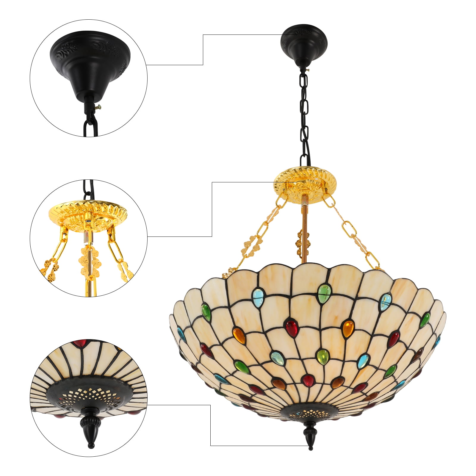 5-Light Chandelier, Ceiling Mount Light Fixture, Colorful Tiffany-Style Pendant Light for Elegant Home Decor (5 x E26 (Not Included)