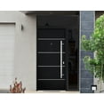 thumbnail image 2 of Front Exterior Prehung Steel Door / Deux 6083 Black Enamel / Side and Top Exterior Window Sidelite / Stainless Inserts Entry Metal Modern Painted W36+12" x H80+16" Left hand Inswing, 2 of 5