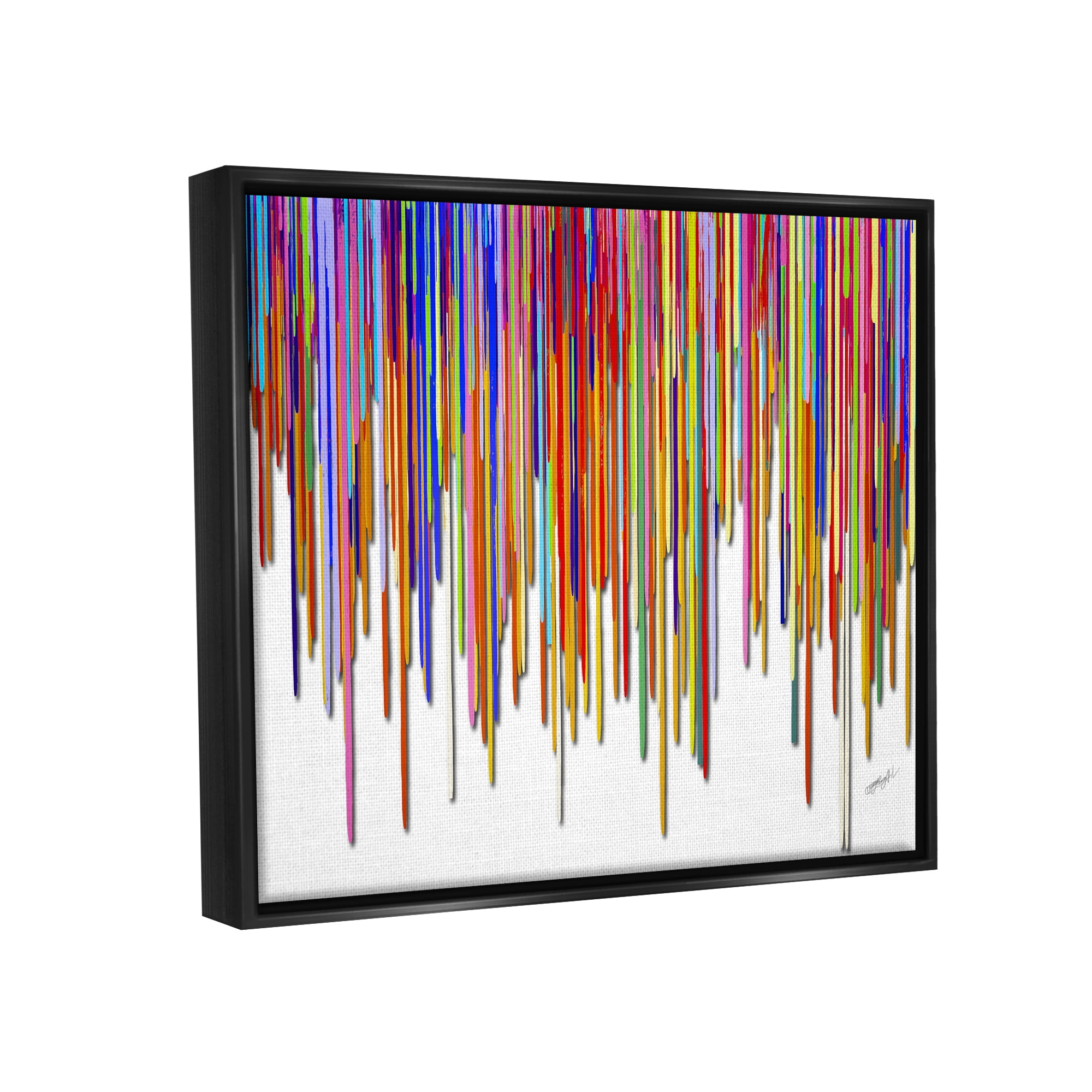 Stupell Industries Abstract Rainbow Lines Dripping Abstract Painting Black Floater Framed Art Print Wall Art, 21 x 17