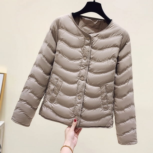 Chaqueta interior cálida y ligera de algodón acolchado pequeño para mujer, chaqueta corta de algodón con cuello redondo para otoño e invierno, chaqueta exterior pequeña de algodón acolchado