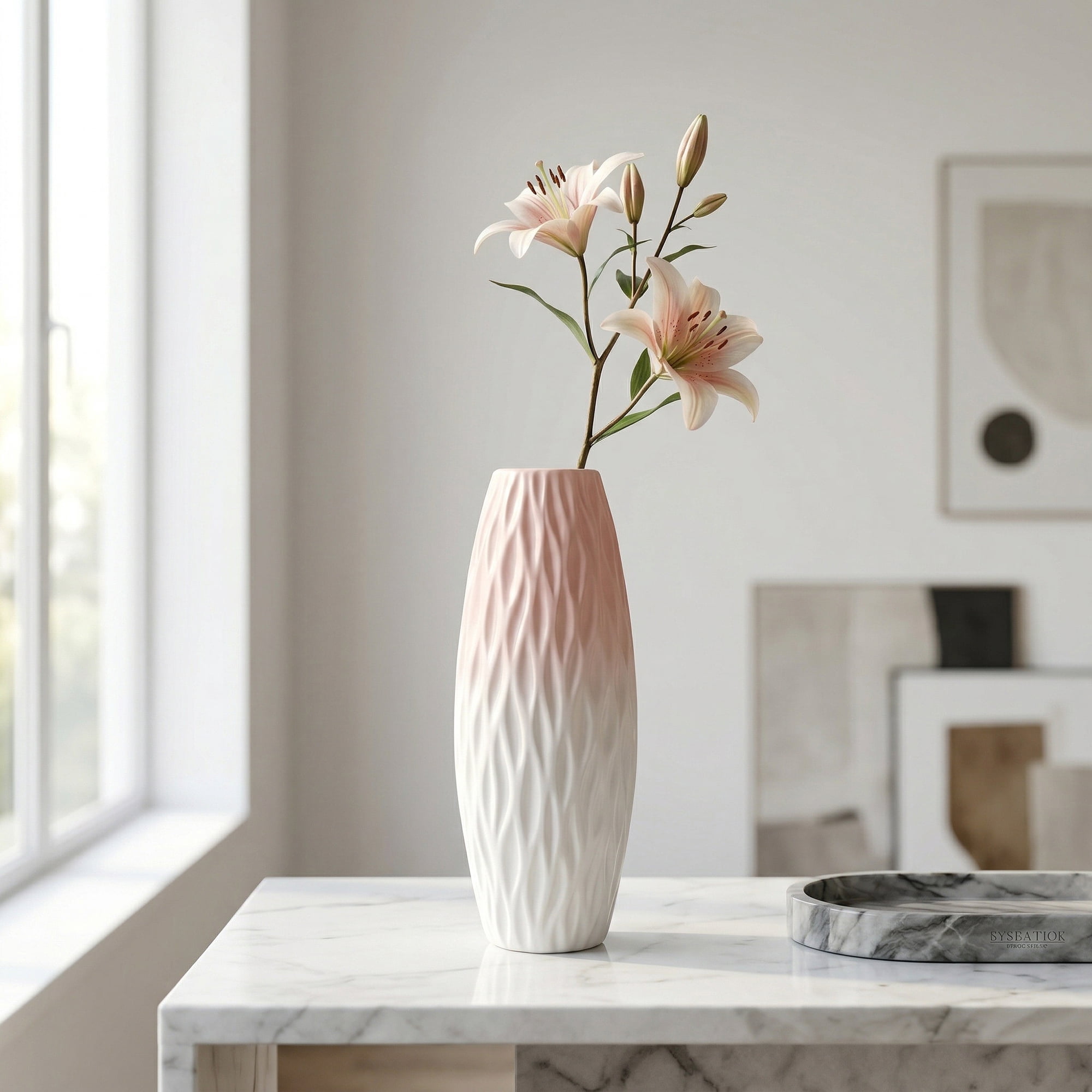 Unique Bargains Modern Tall Ceramic Vase for Decorative Pink 2.6"L x 2.6"W x 9.4"H