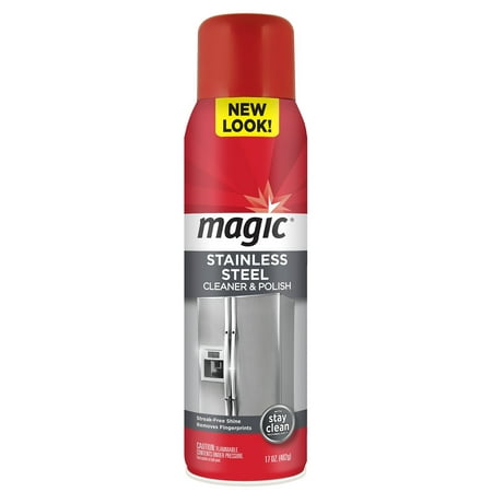 Magic Stainless Steel Cleaner Aerosol -  17 Ounce - Removes Fingerprints Residue Water Marks and Grease From Appliances - Refrigerator Dishwasher Oven Grill etc (Best Way To Remove Oil From Driveway)