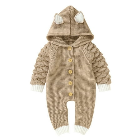 

QIPOPIQ Rompers for Baby Girls Clearance Newborn Baby Girls Boys Winter Warm Knit Outwear Sweater Hooded Romper Jumpsuit