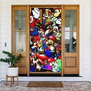 Mario Luigi Door Cover Decorated Banner Tapestry Home Decoration Holiday Party Supplies Door Banner Porch Sign Banner 72.8 x 35.4 Inch