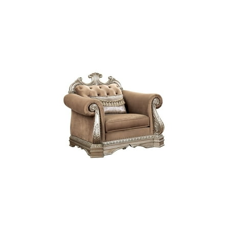 HomeStock Rustic Retreat Chair w/1 Pillow, Velvet & Antique Chagne