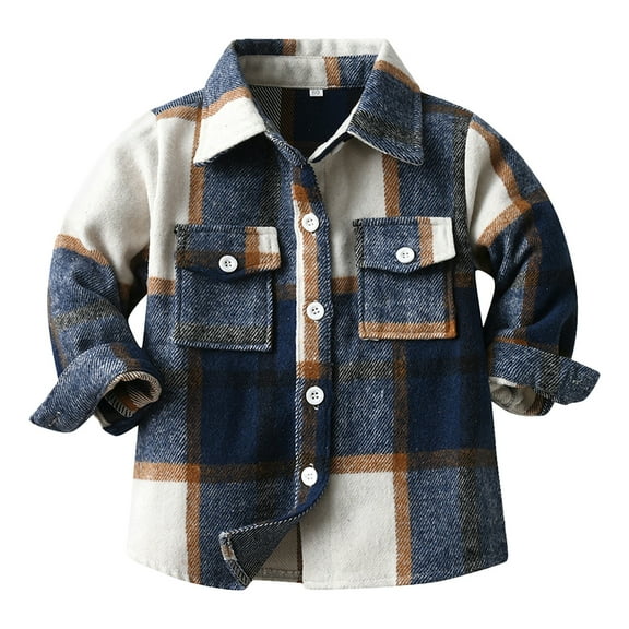 SUXIAN Toddler Boys Girls Shirt Coat Jacket Plaid Long Sleeve Kids Lapel Button Tops Outwear for Fall Dark Blue 4-5 Years