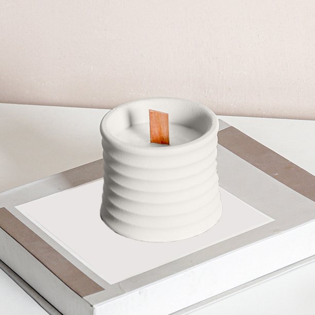 Vaso portavelas de cemento meteorito | Soporte de vela de aromaterapia sin llama | Contenedor de cristal decorativo | Ornamento de decoración industrial moderna para el hogar | 8.5x8.5x7 cm | 1 Pieza