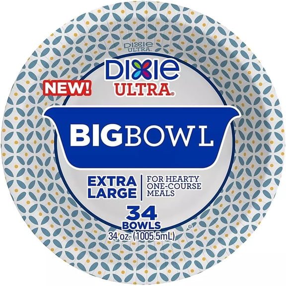 Big Bowl, 34 oz Printed Disposable Paper Bowl, 34 Count