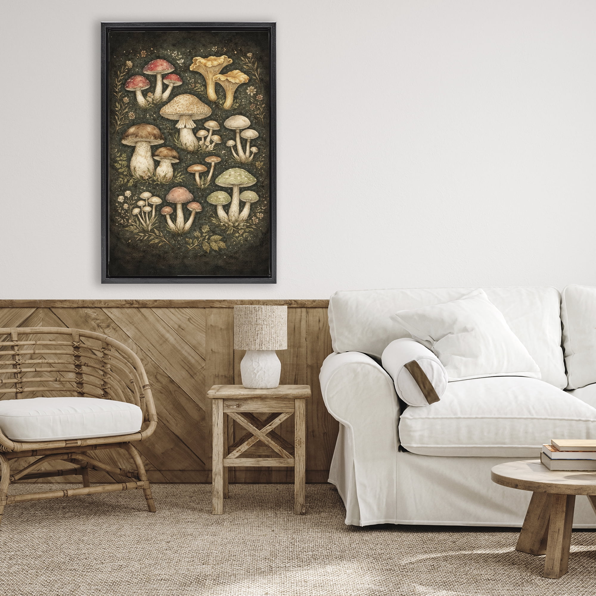 Stupell Industries Organic Sprouting Mushrooms Black Framed Floater Canvas Wall Art, design by Tom Crehan