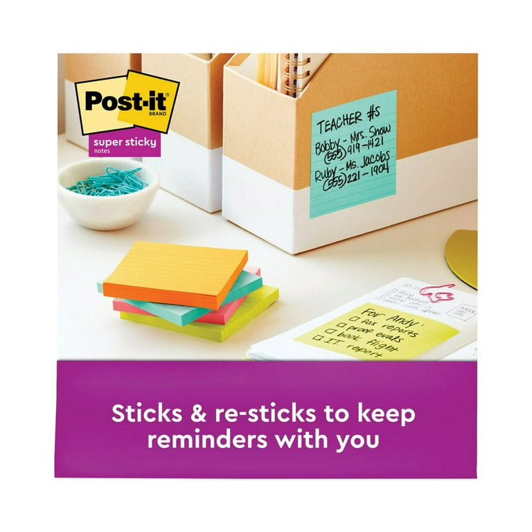 Post-it Super Sticky Notes, 4 x 4, Supernova Neons Collection, Lined, 90  Sheet/Pad, 6 Pads/Pack (6