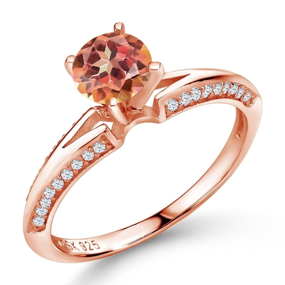 Gem Stone King 1.58 Ct Round Ecstasy Mystic Topaz 18K Rose Gold Plated Silver Ring (Size 9)