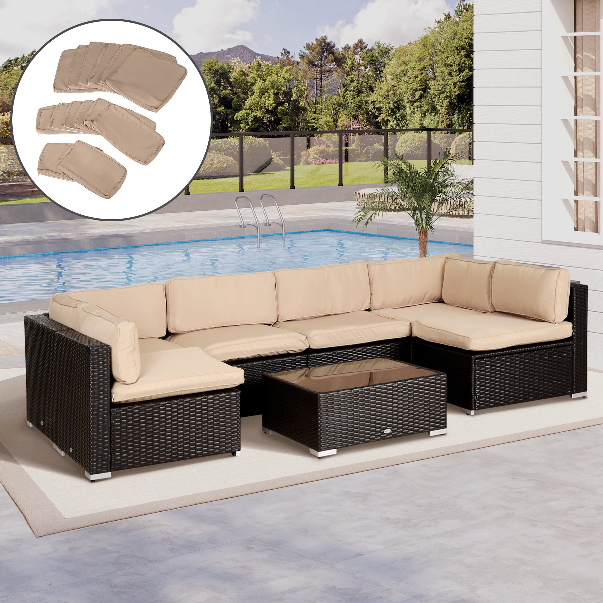 Outsunny 14Pcs Outdoor Cushion Covers Patio Cushion Covers Replacement for Rattan Sofa Set No Cushion Included Light Yellow Walmart