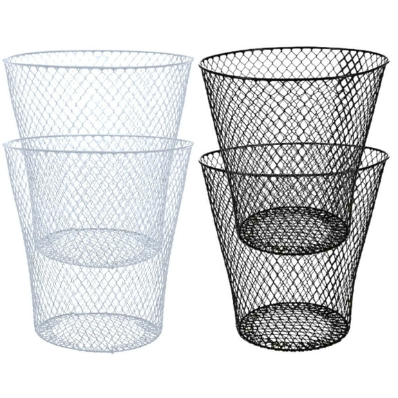 4-Pack Metal Mesh Wire Wastebasket Trash Can – 9-Inch Round Open Lightweight Bin for Office Home Dorm Bathroom Classroom Desk Kitchen garbage Container (2 White   2 Black)
