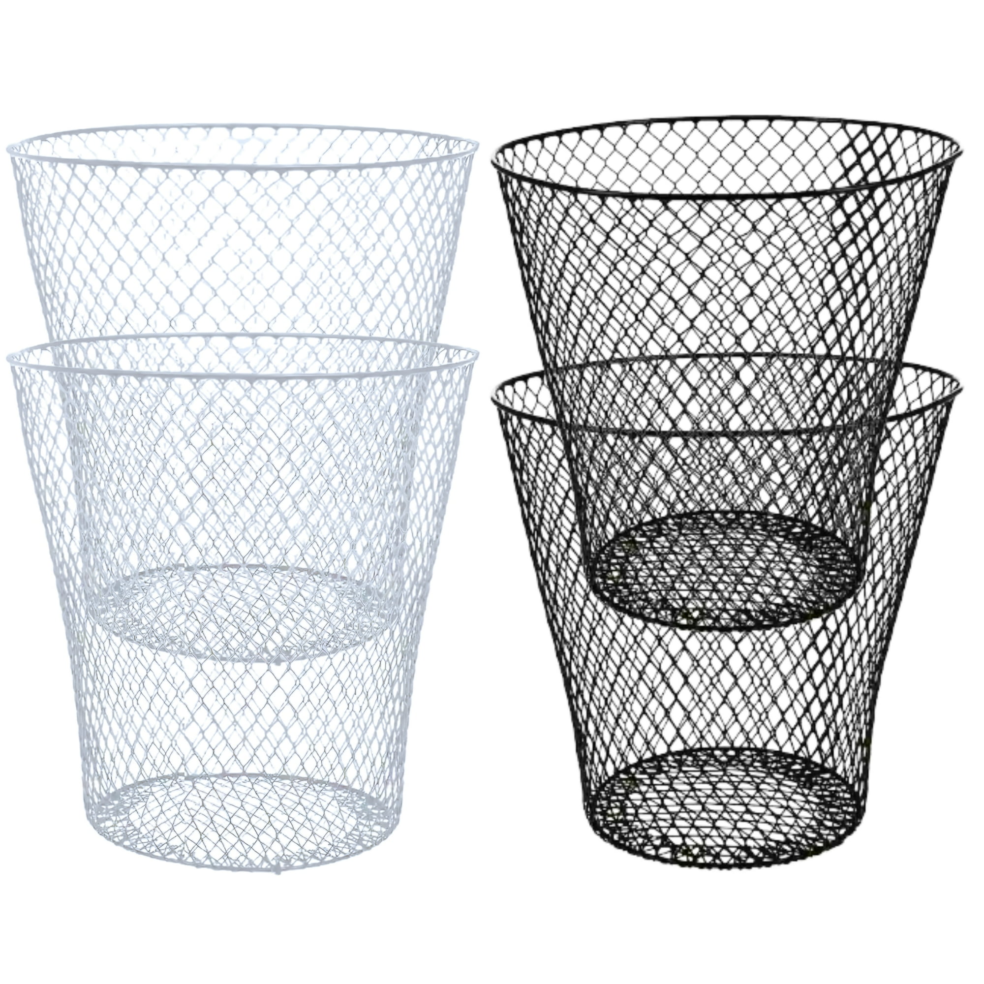 4-Pack Metal Mesh Wire Wastebasket Trash Can – 9-Inch Round Open Lightweight Bin for Office Home Dorm Bathroom Classroom Desk Kitchen garbage Container (2 White + 2 Black)