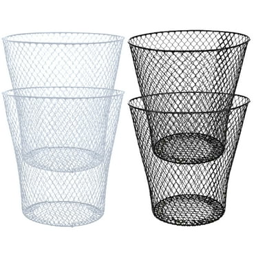 4-Pack Metal Mesh Wire Wastebasket Trash Can – 9-Inch Round Open Lightweight Bin for Office Home Dorm Bathroom Classroom Desk Kitchen garbage Container (2 White 2 Black)