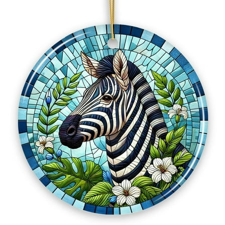 Zebra Stripes Safari Stained Glass Style Ceramic Ornament, African Animals Christmas Gift and Decor
