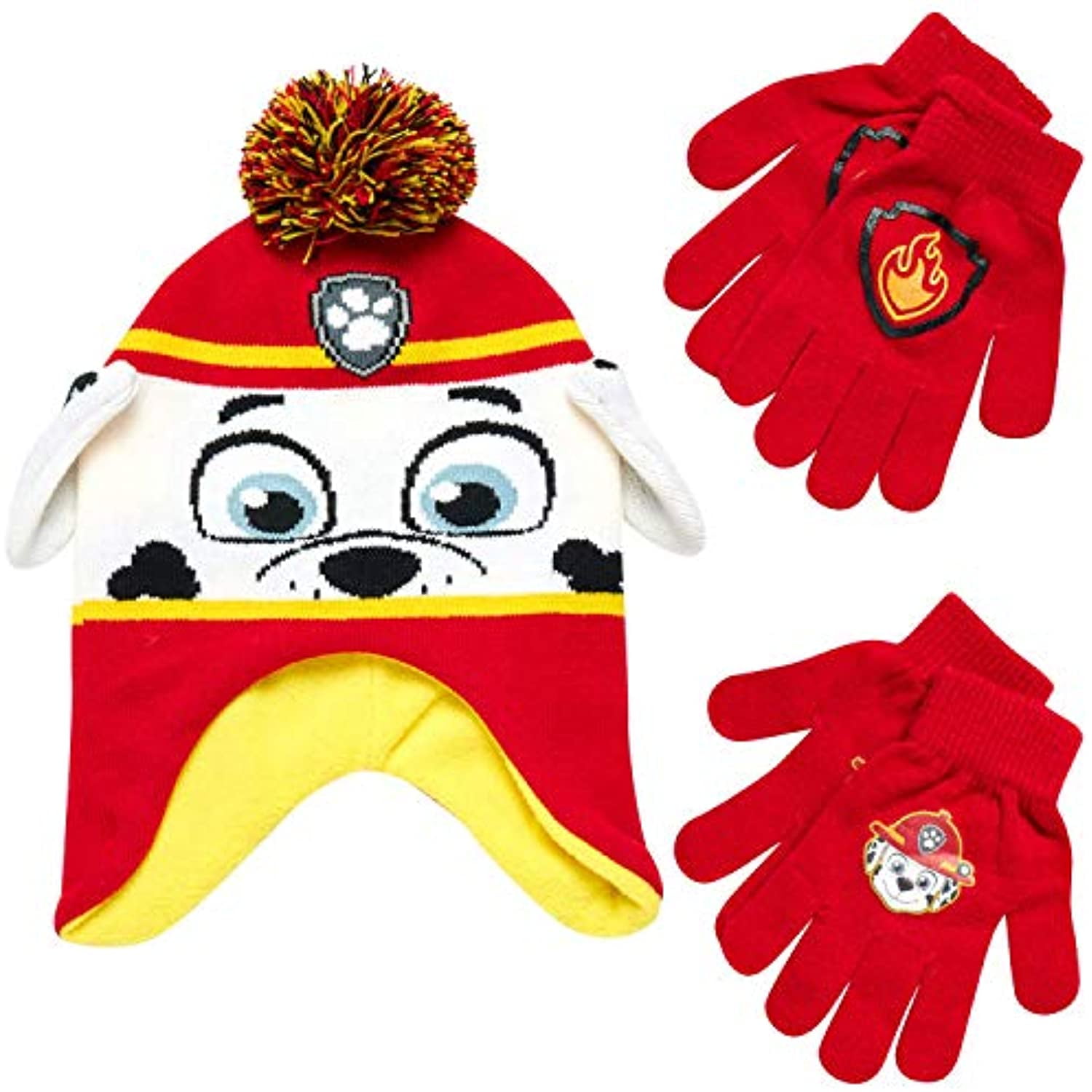 Age 2-7 Nickelodeon Little Boys Paw Patrol Character Hat and 2 Pairs of Mittens or Gloves Cold Weather Set 