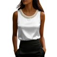 thumbnail image 2 of Tank Tops for Women Crew Neck Pearl Decor Satin Sleeveless Going Out Tops, 2 of 6