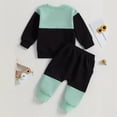 thumbnail image 2 of Zehjuhan 2Pcs Baby Boy Casual Clothing Long Sleeve Color Collision Crewneck Sweatshirt Top and Sweat Pants Outfit Sea Blue，3-6M, 2 of 7