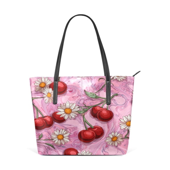 Tote Bag Aesthetic leather Handbags with Zipper for Women Travel Shoulder Bags Purses with compartment. Cherry Fruit