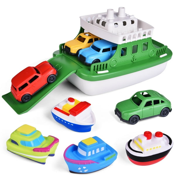 Fun Little Toys Ferry Boat with Mini Cars Bathtub Toy, Green/White F